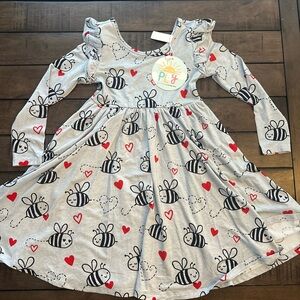 Little Sleepies Gray Dress with Bee and Heart Print